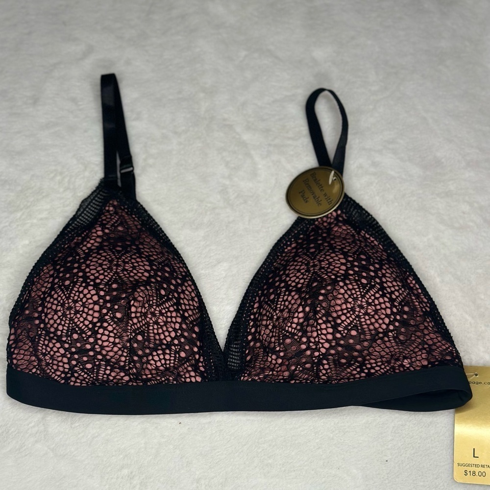 RAMPAGE Bra Womens Large Multiway Black Lace Pink Bralette Removable Pads Large